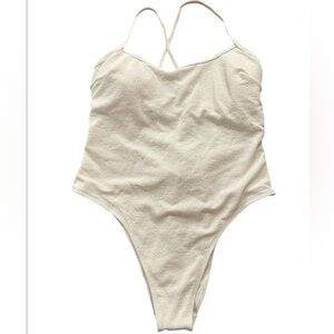 Halara Cream Waffle Knit Tie Back One Piece Swimsuit Size XL NWOT